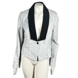 Rock & Republic Gray Stone Stretch Denim Blazer Tux Jacket Black Collar Size 16‎